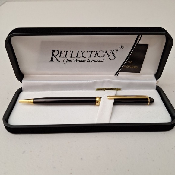 Vtg Reflections Fine Writing Instrument Pen Black And Gold In Original Gift Case - Picture 3 of 13
